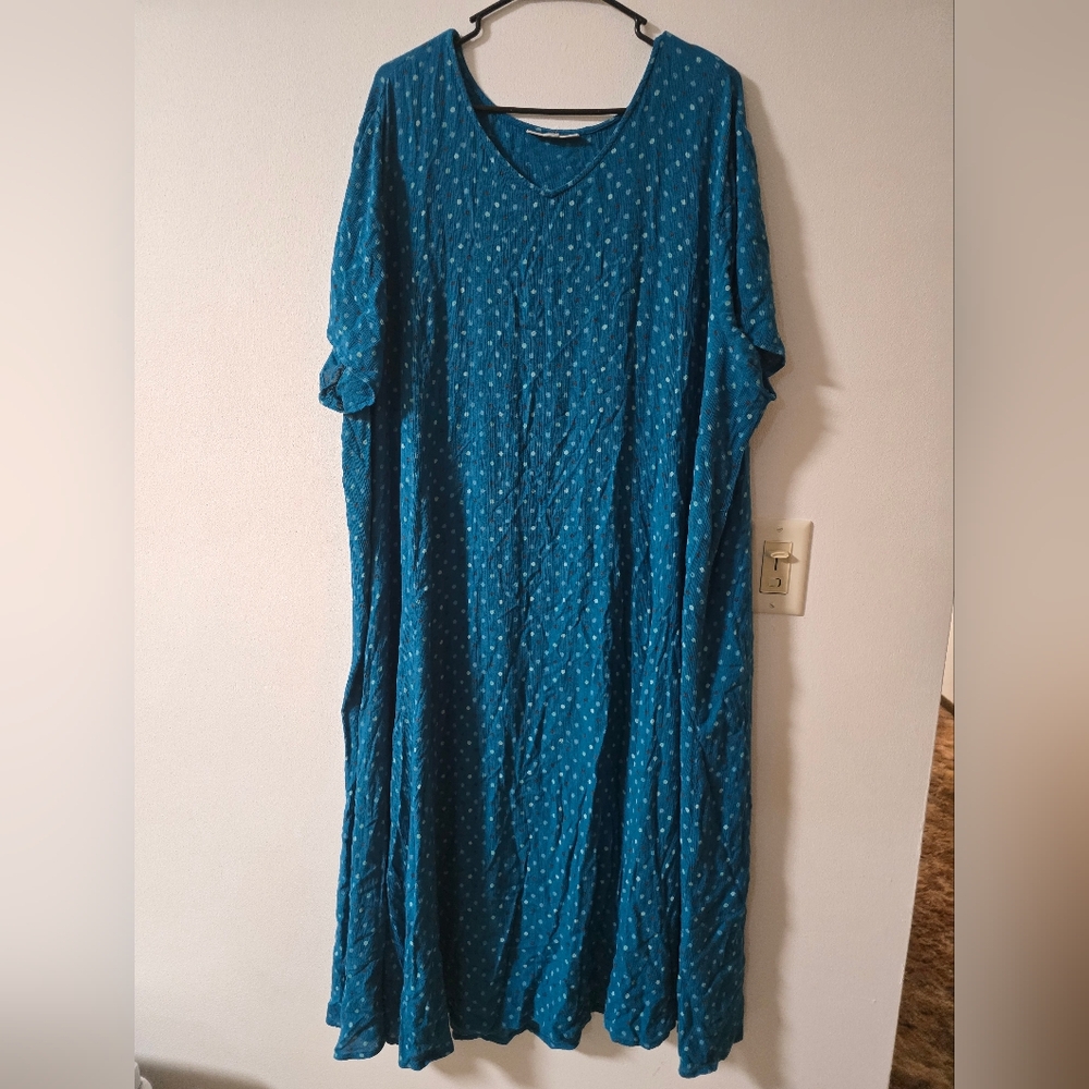 2X Teal Polka Dot Flowy  Maxi House Dress